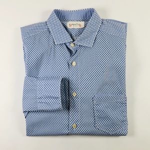 Tintoria Mattei 954 Men's LS Shirt - Blue Pattern, Medium